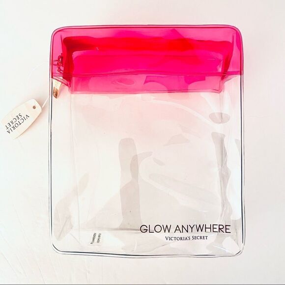 NWT Victoria’s Secret Clear / Pink /Gold Signature Hardware Makeup Zipper Bag - Picture 1 of 11